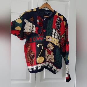 Vintage Eagles Eye Chunky Handknit Cat  Cardigan 1990's